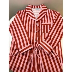 Katydid Pajama Set Women Small Pink Red Excellent Striped Silky Loungewear